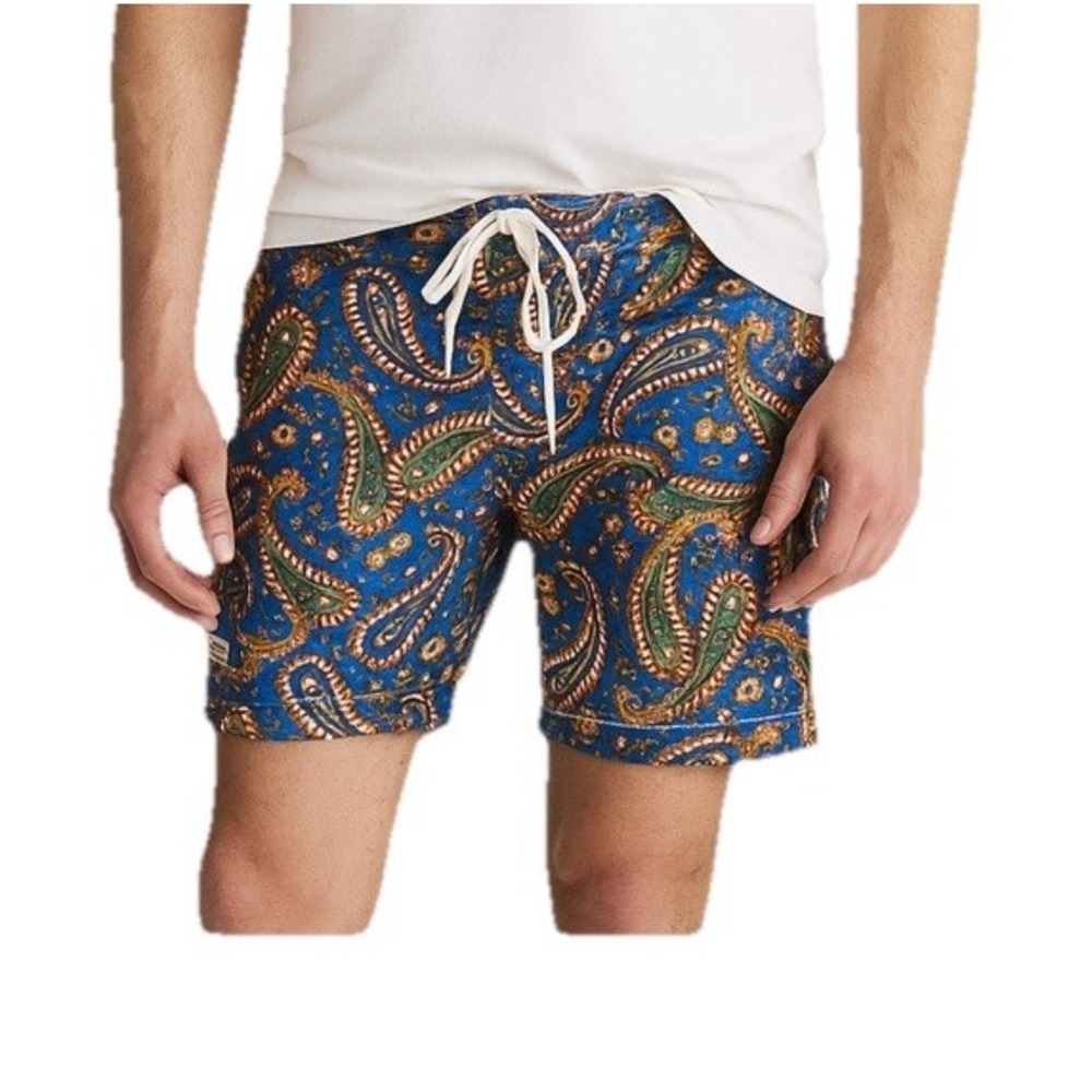 Vintage 90s Polo Ralph Lauren Swim Trunks Paisley Lined Swim Shorts Size Large